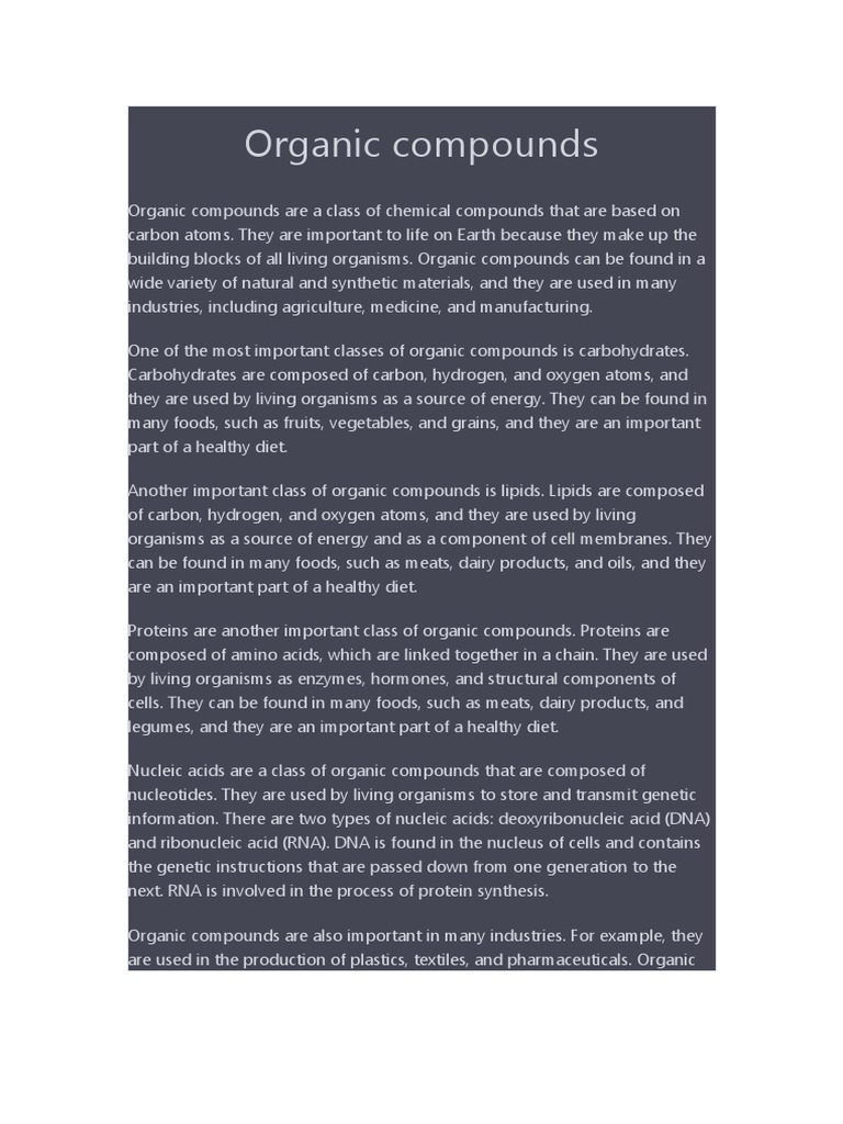 Organic Compounds | PDF | Organisms | Nucleic Acids