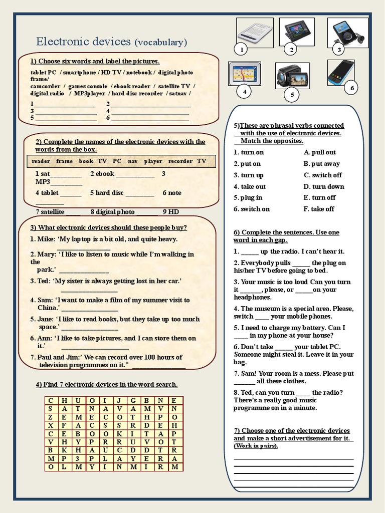 Electronic Devices Vocabulary Picture Description Exercises Warmers