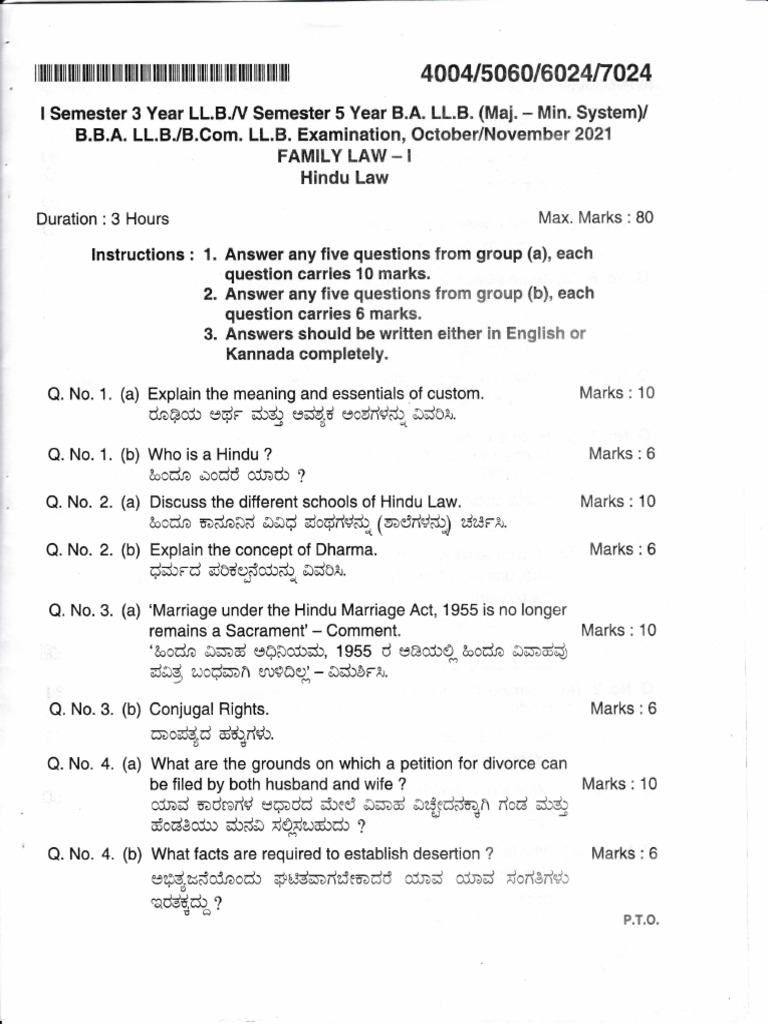 FAMILY LAW I HINDU LAW Oct,Nav 2021 PDF Kinship And Descent Living Arrangements