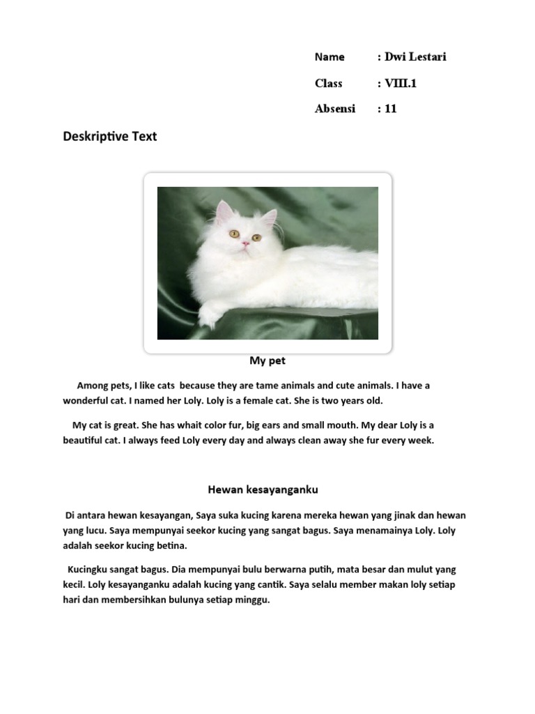 Deskripsi Kucing Peliharaanku Loly | PDF | Seni & Disiplin Bahasa