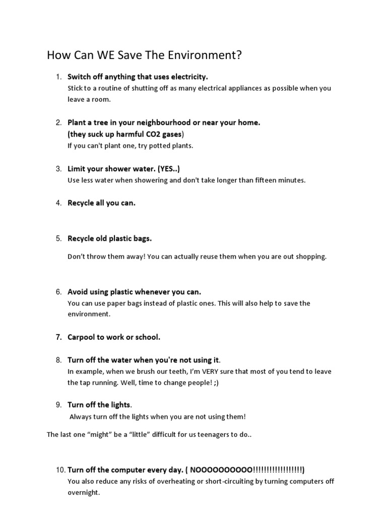 10 Simple Ways to Save the Environment | PDF | Language Arts ...
