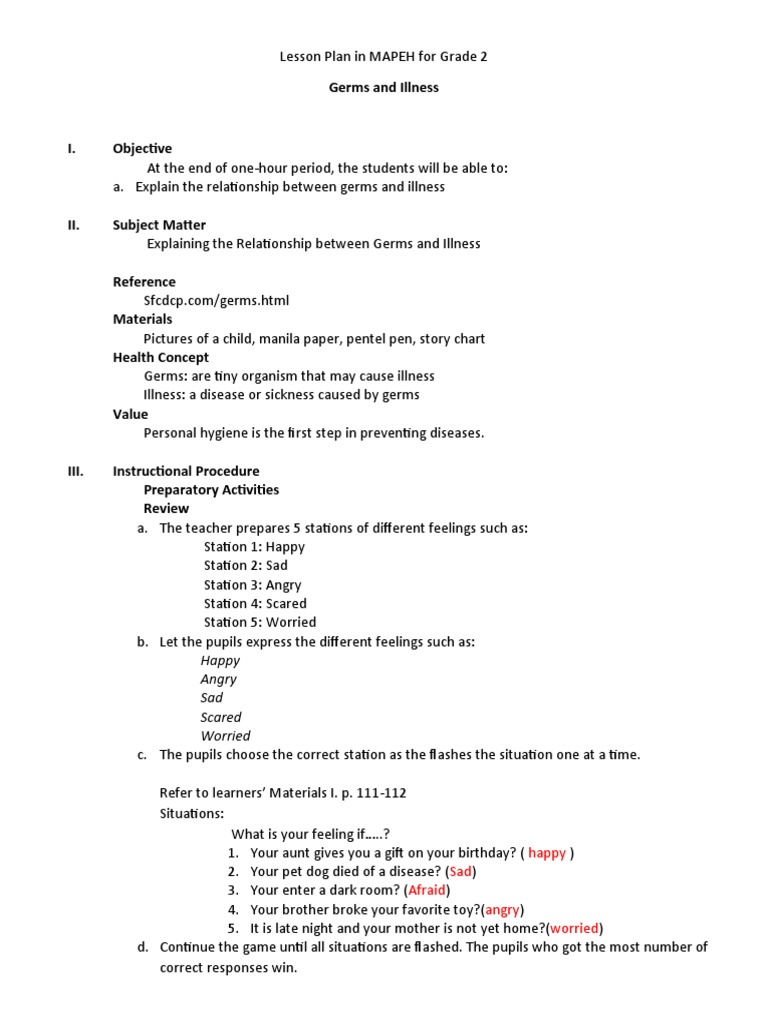 MAPEH Lesson Plan: Germs and Illness | PDF | Teachers