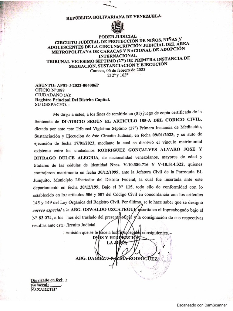 Modelo de Sentencia de Divorcio | PDF