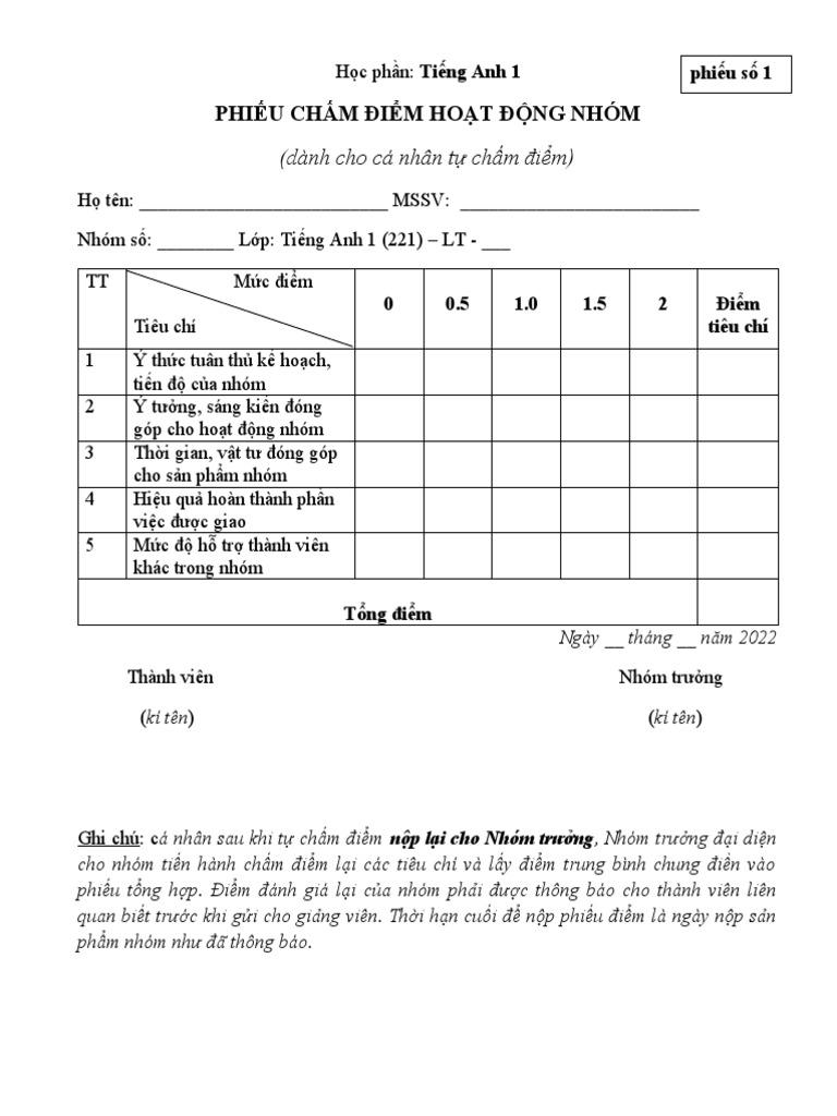 Phieu cham diem hoat dong nhom pdf