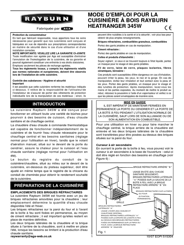 Mode d'emploi Cuisinière Rayburn 345W | PDF | Cheminée | Chaudière