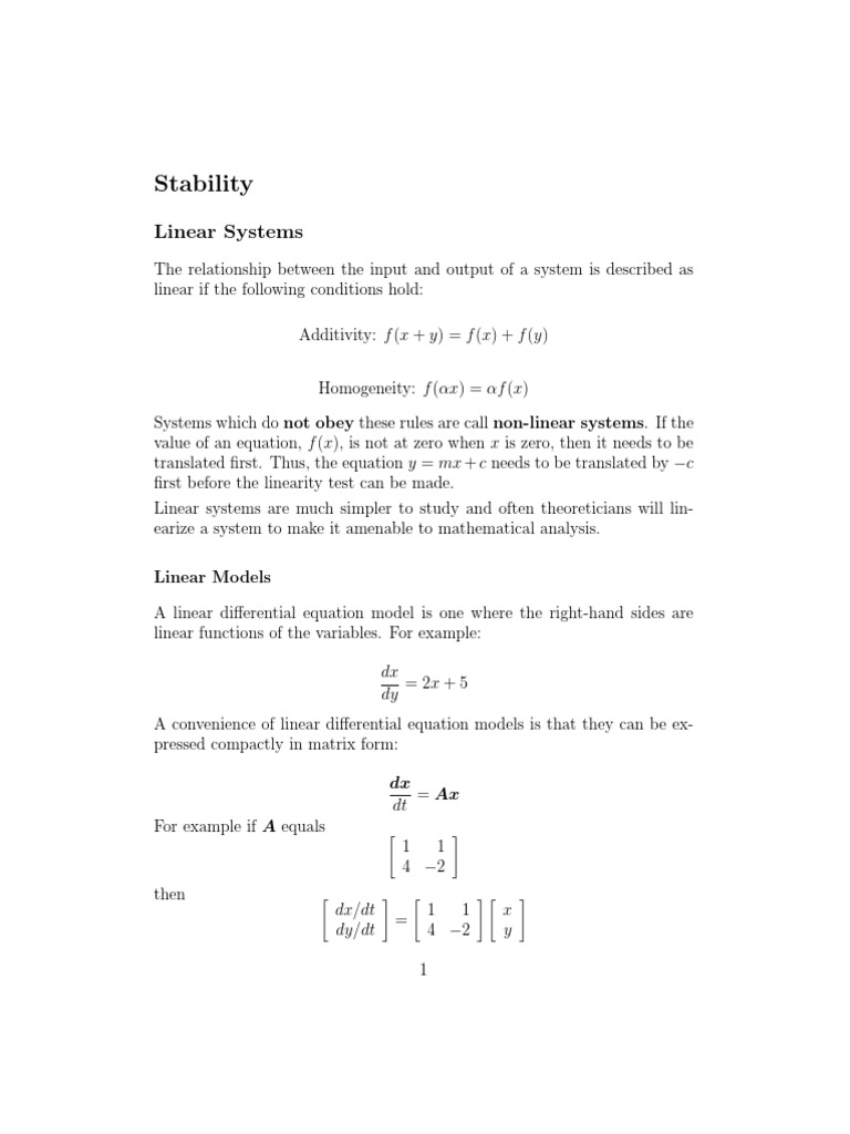 Stability: Linear Systems | PDF | Stability Theory | System Of Linear ...