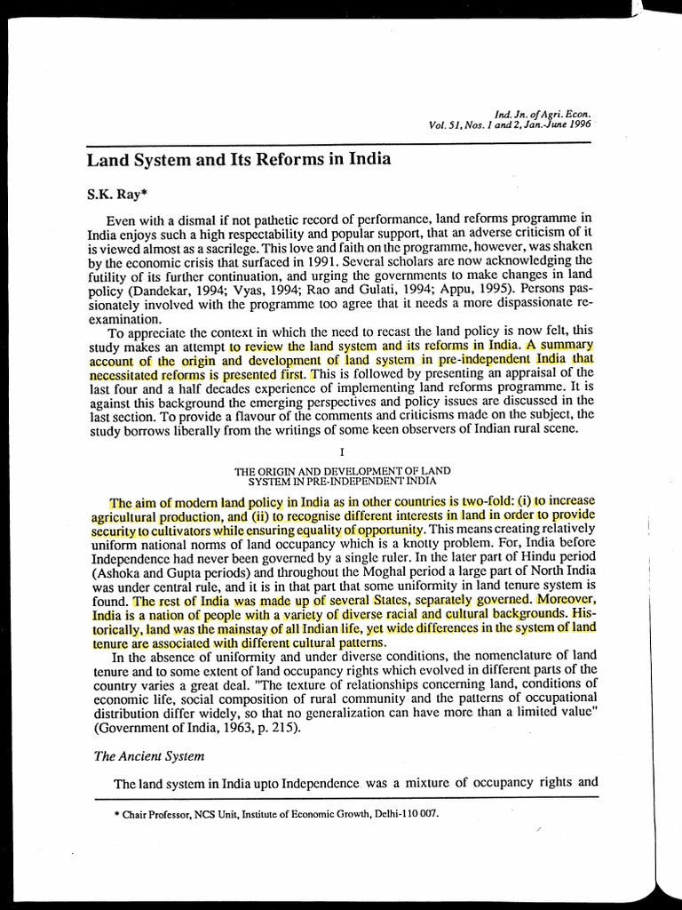 Ray (1996) Land System and Its Reforms in India | PDF | Leasehold ...
