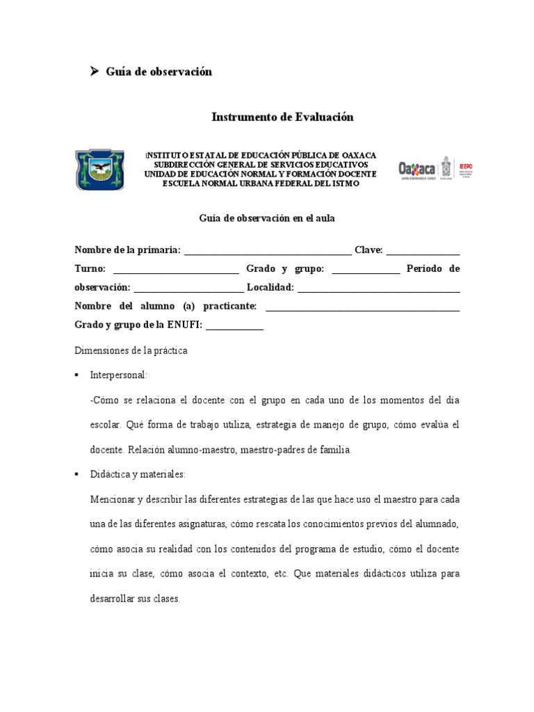 Guía de Observación en el Aula | PDF | Maestros | Aprendizaje