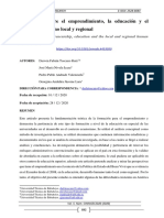 Reflexiones Sobre El Emprendimiento, La Educación y El Desarrollo Humano Local y Regional