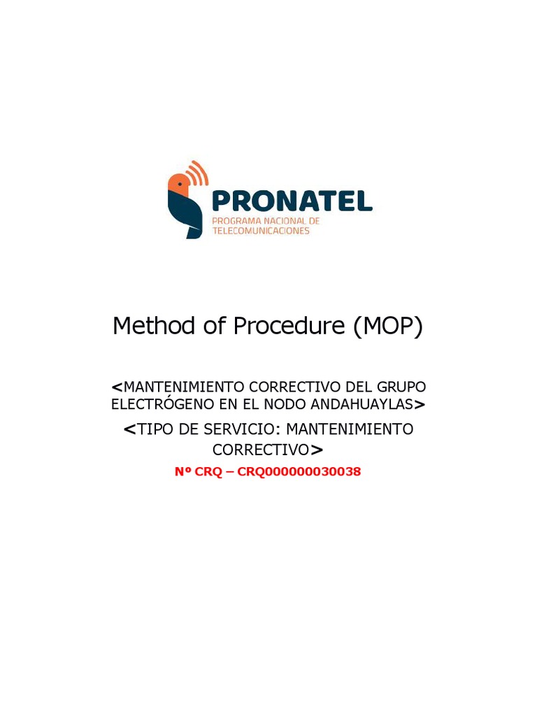 Method of Procedure (MOP) Tipo de Servicio Mantenimiento Correctivo