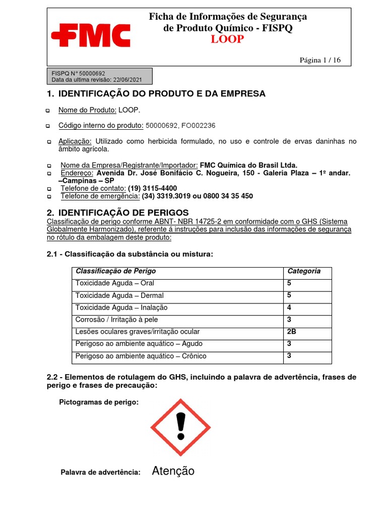 Herbicida Agricola Sumyzin 500 SC FISPQ, PDF