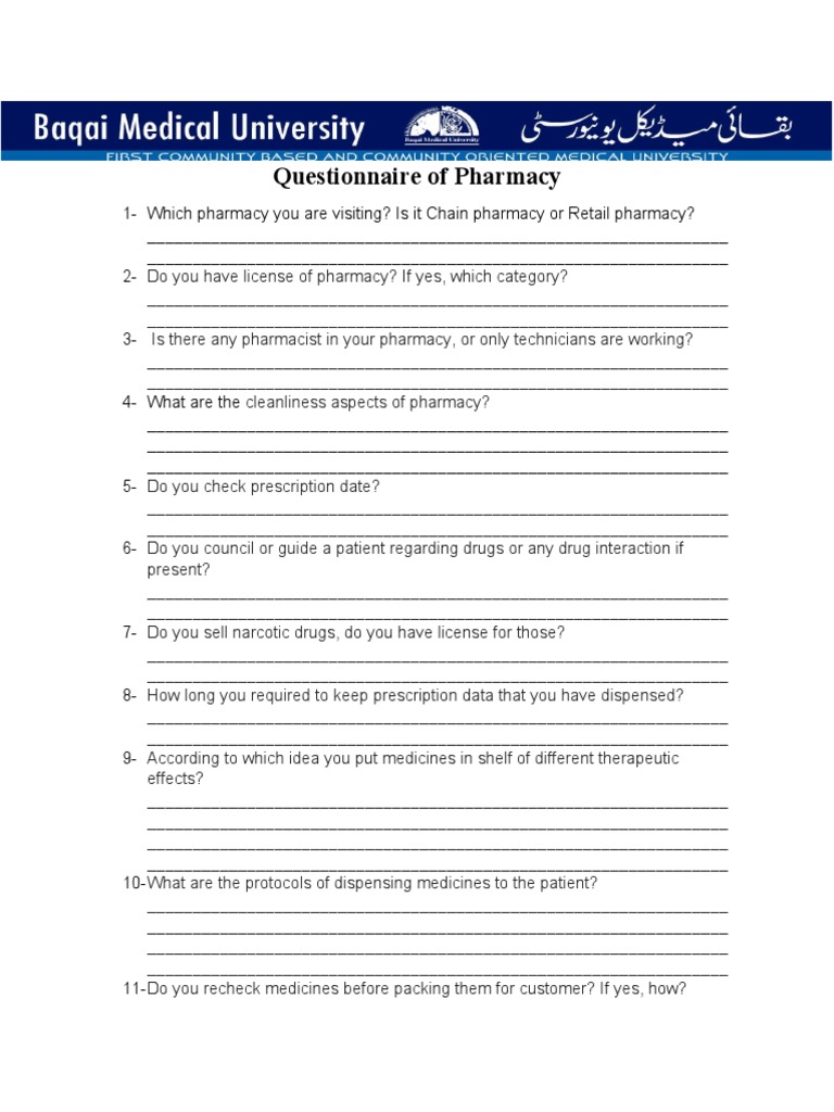 Pharmacy Operations Questionnaire | PDF