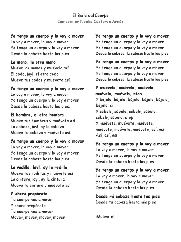 El Baile del Cuerpo: Letra Infantil | PDF