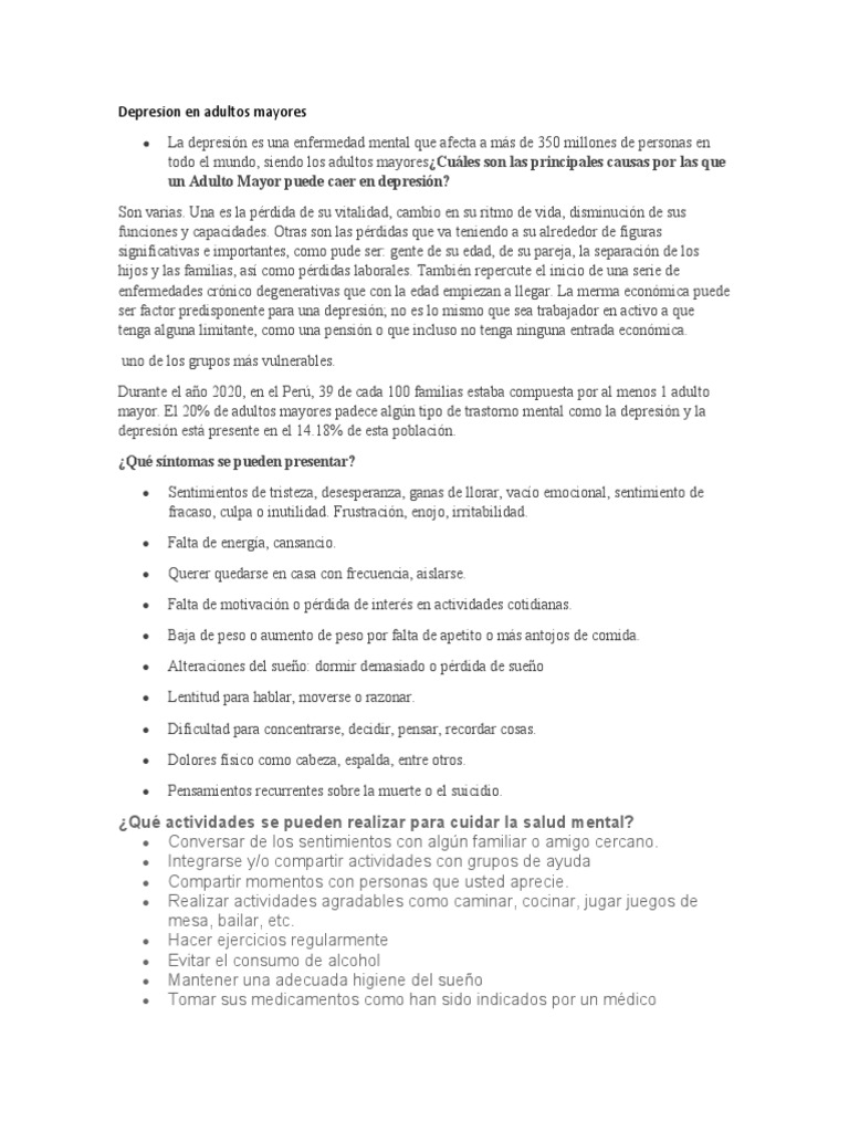 Depresión en Adultos Mayores: Causas y Síntomas | PDF | Trastorno ...
