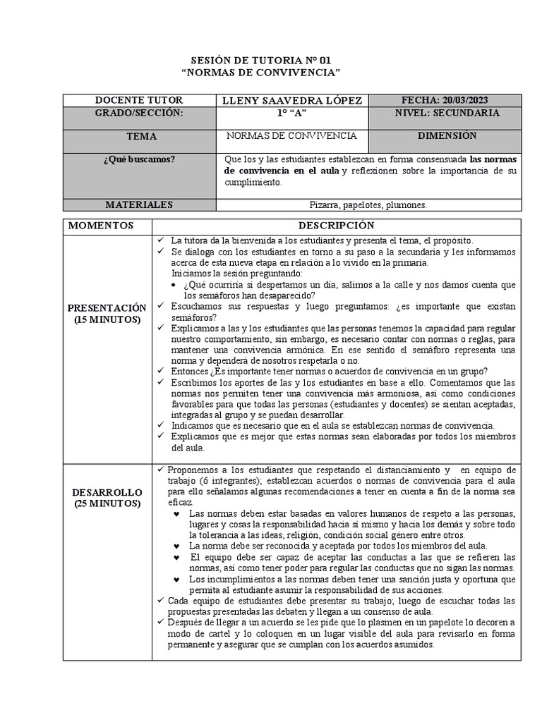 Normas de Convivencia en el Aula | PDF | Salón de clases