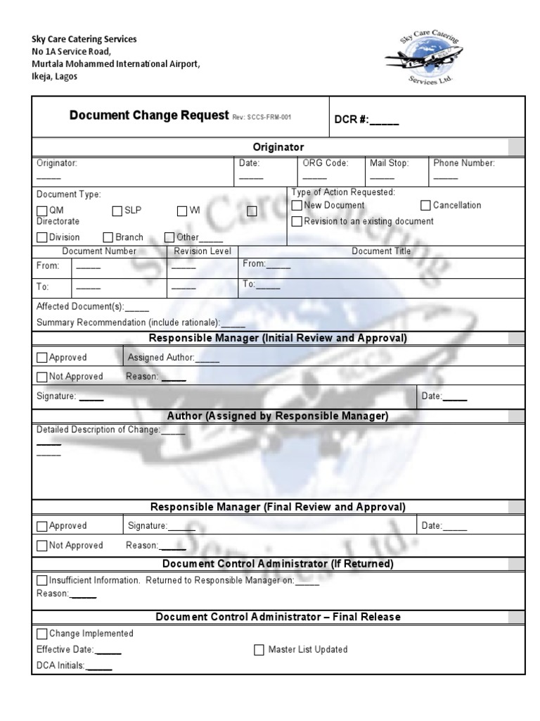 Sky Care Catering DCR Form Template | PDF