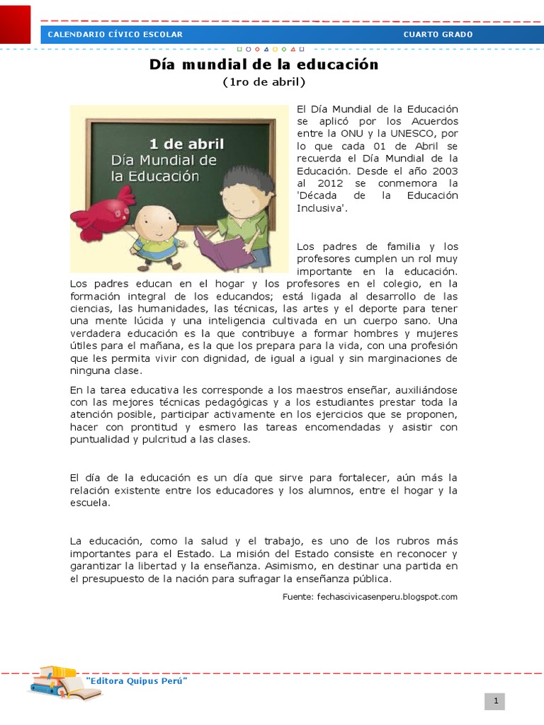Calendario Cívico Escolar Cuarto Grado | PDF | Movimiento Internacional ...