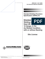 AWS B2.1-1-011 - Ed.2002 SWPS Shielded Metal Arc Welding of Galvanized Steel in The As-Welded Condi