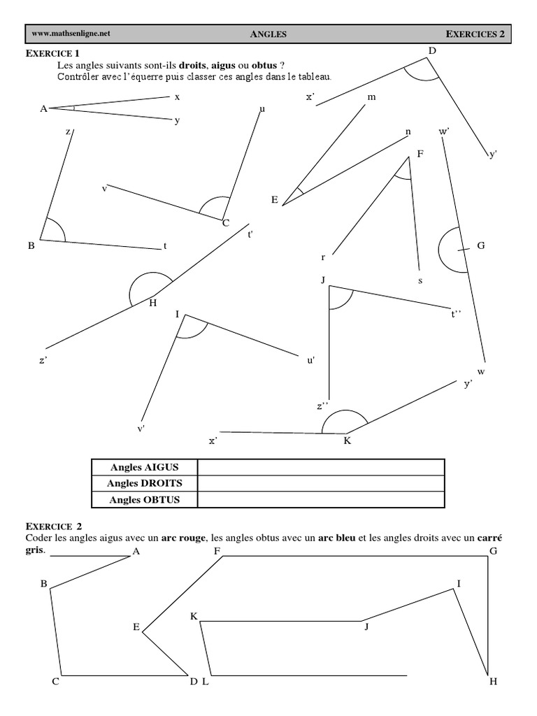 Chap 6 - Ex2 - Angles Aigus, Obtus Et Droits - CORRIGE | PDF