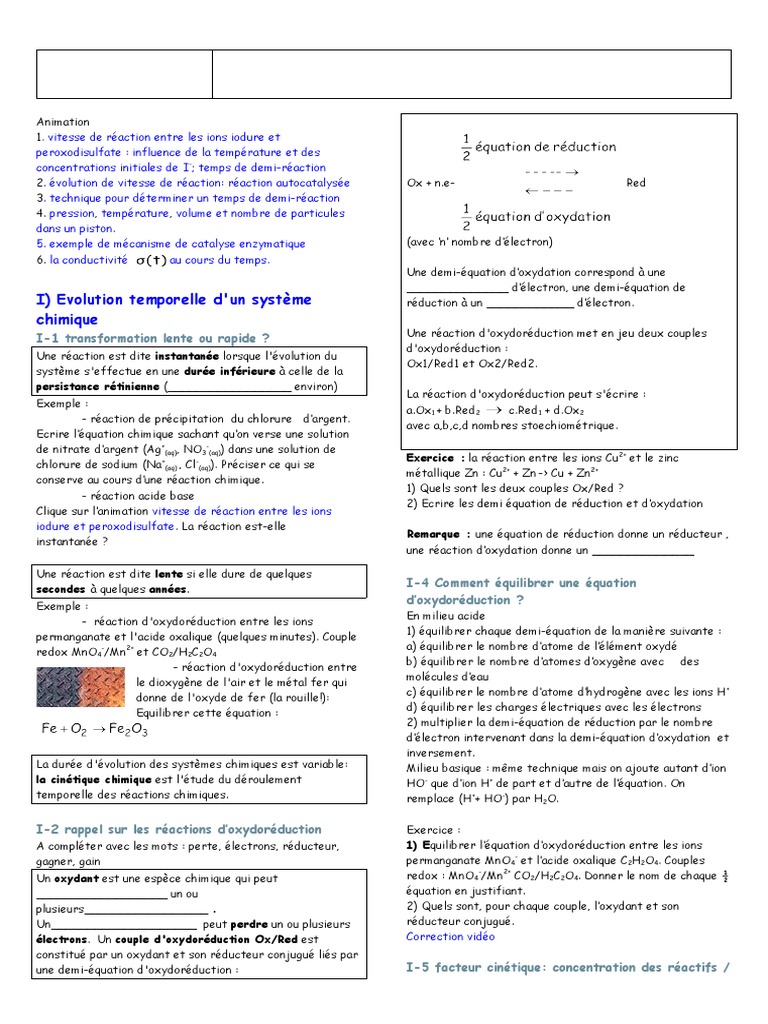 ch9 Temps Evolution Chimique2 | PDF | Réaction d'oxydoréduction | Catalyse