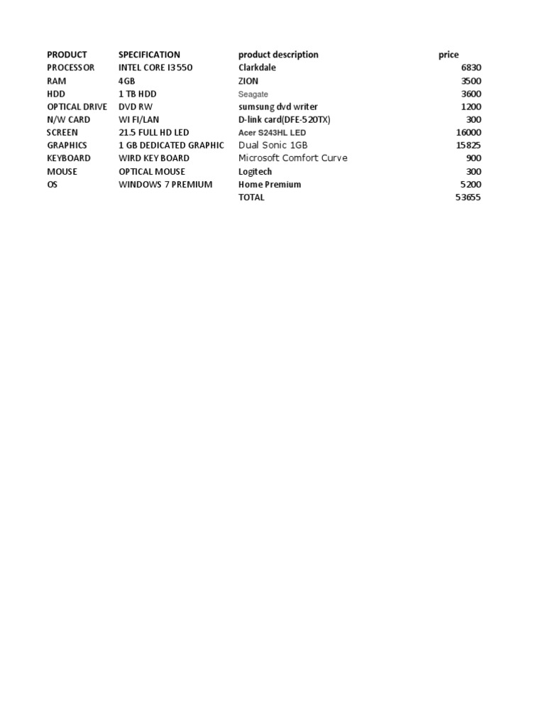 Budget Desktop PC Specification List | PDF