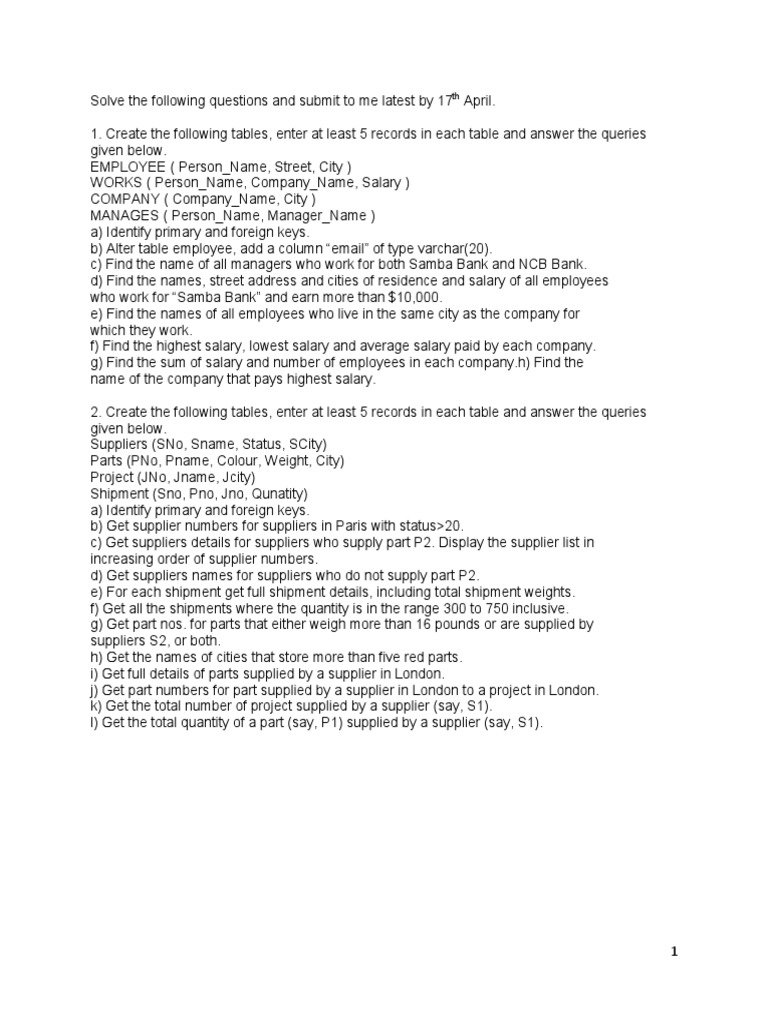 SQL Database Table Creation and Queries | PDF