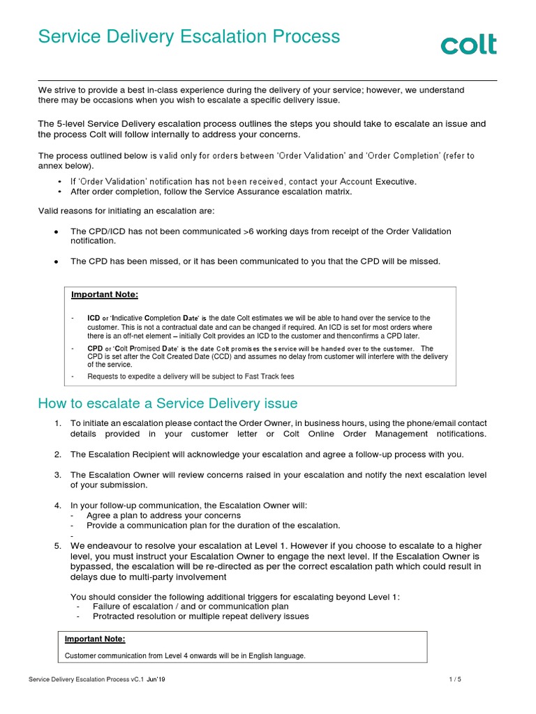 Service Delivery Escalation Process C Aug2018 | PDF | Service Industries