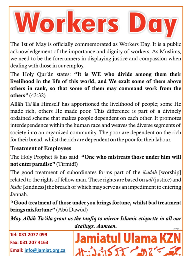 Islamic Perspective on Workers Day | PDF