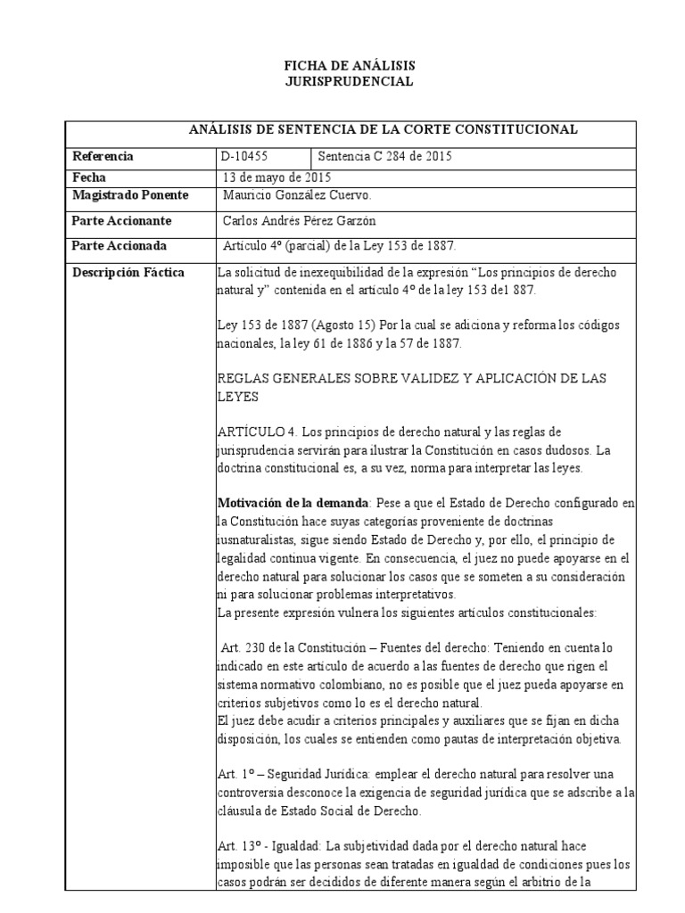 Análisis Sentencia C 284 de 2015 Corte Constitucional | PDF | La Ley
