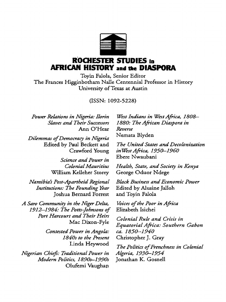 Rochester Studies in African History and The Diaspora, PDF, France