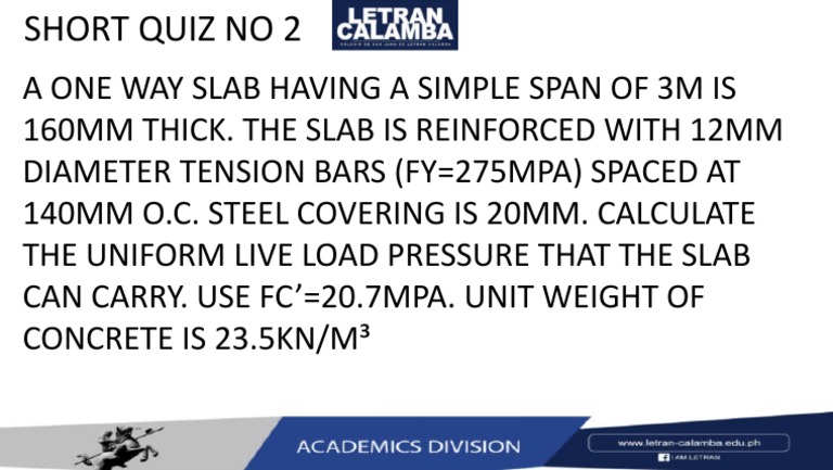 One-Way Slab Load Calculation Quiz | PDF | Science & Mathematics
