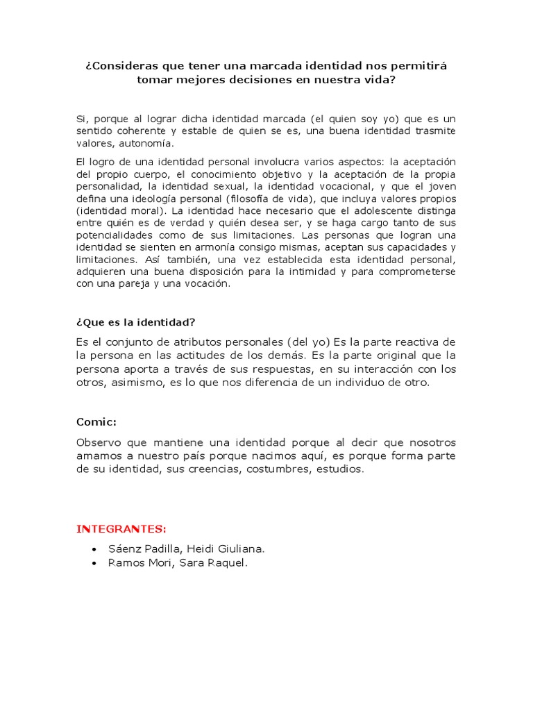 Importancia de la Identidad Personal | PDF | Crecimiento personal y ...