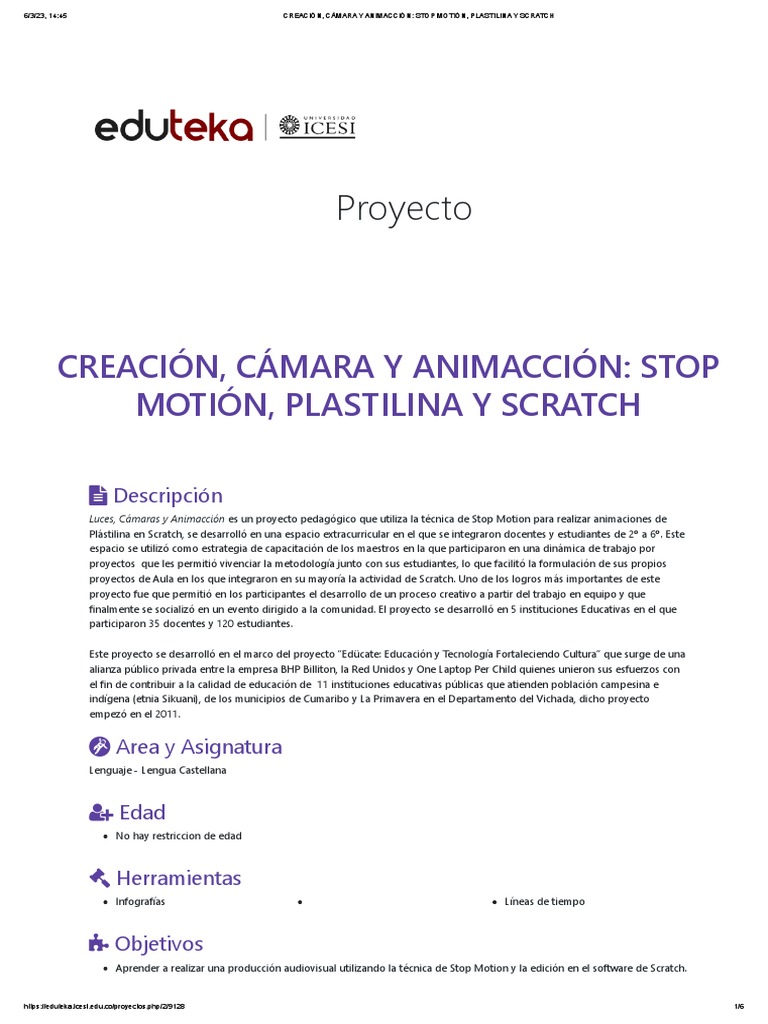 Creación, Cámara y Animacción - Stop Motión, Plastilina y Scratch | PDF ...
