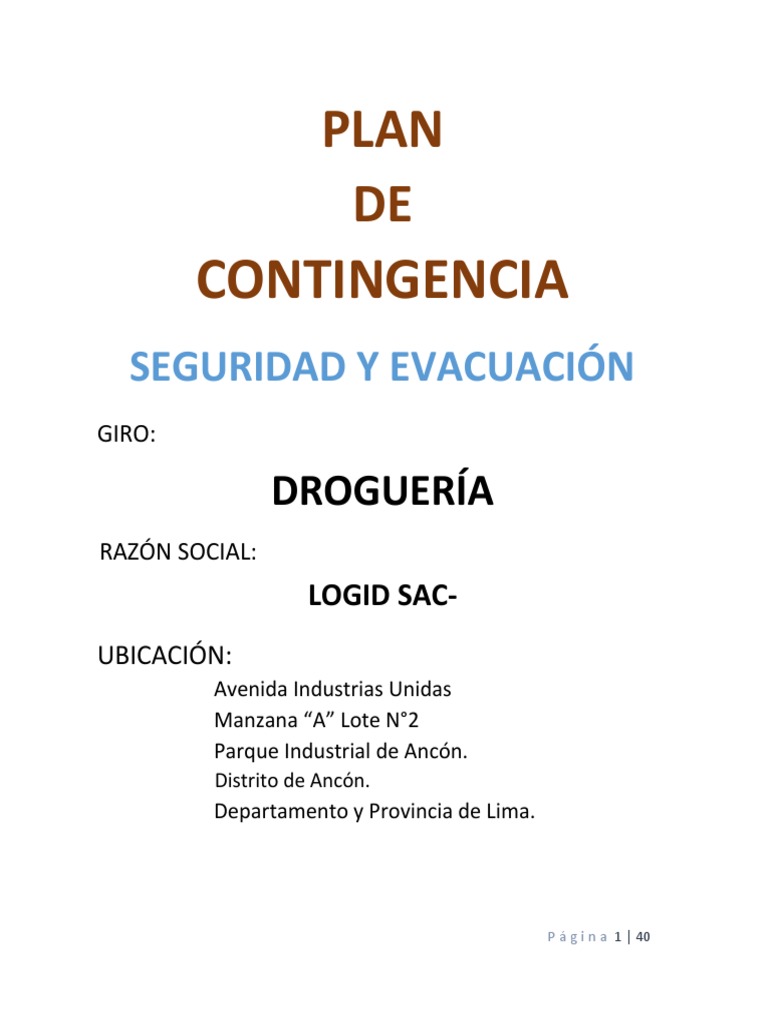 Plan de Contingencia, Seguridad y Evacuacion. Ancon Actual111 | PDF ...
