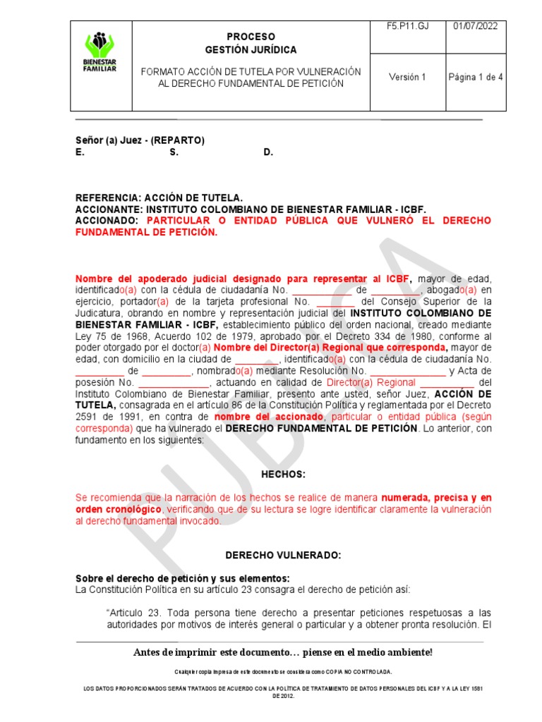 Acción de Tutela por Derecho de Petición | PDF | Petición | Derecho ...