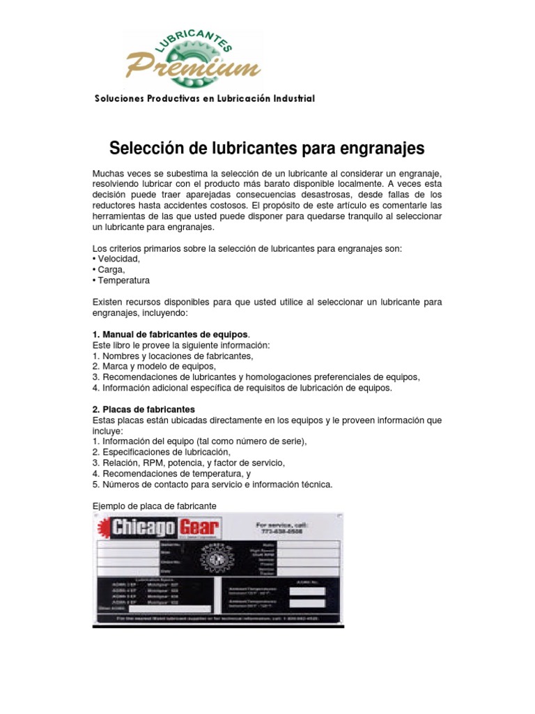 Selección Correcta Aceite para Engranajes | PDF | Lubricante | Engranaje