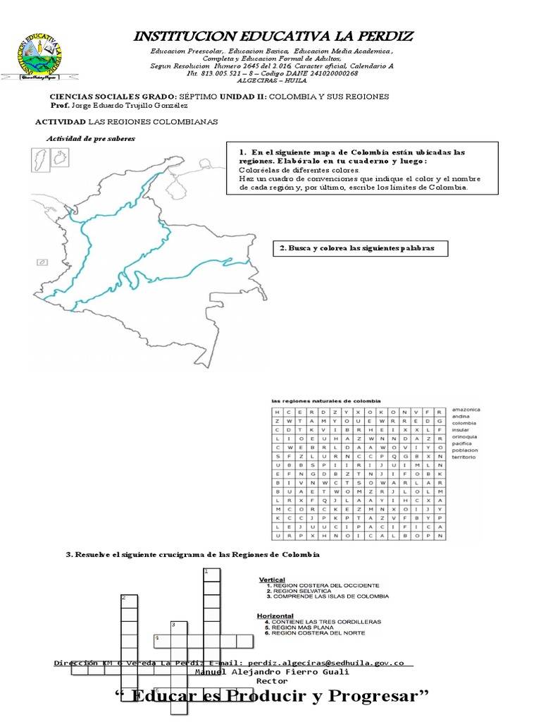 Actividades sobre Regiones Naturales de Colombia | PDF | Colombia ...