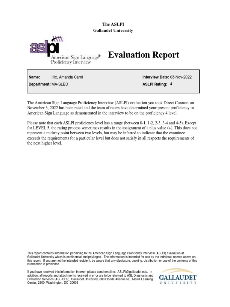 ASLPI Evaluation Report: Level 4 | PDF