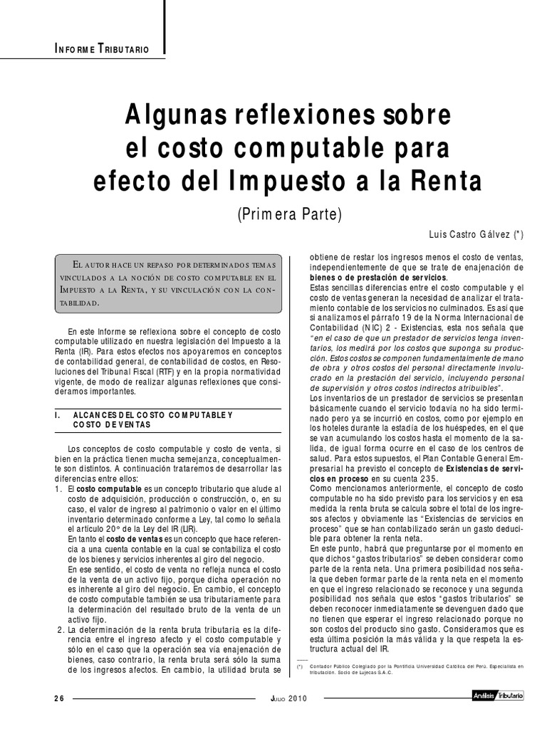 Costo Computable en el Impuesto a la Renta | PDF | Contabilidad | Costo