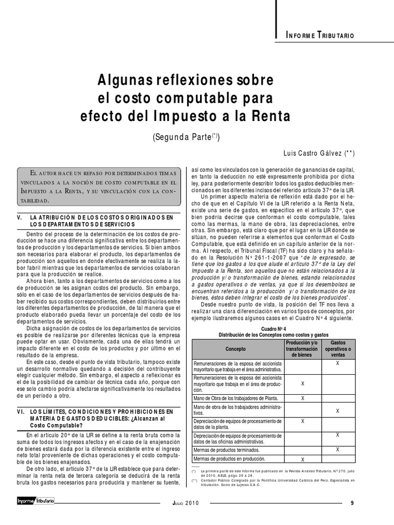 Algunas Reflexiones Sobre El Costo Computable para Efecto Del Impuesto ...