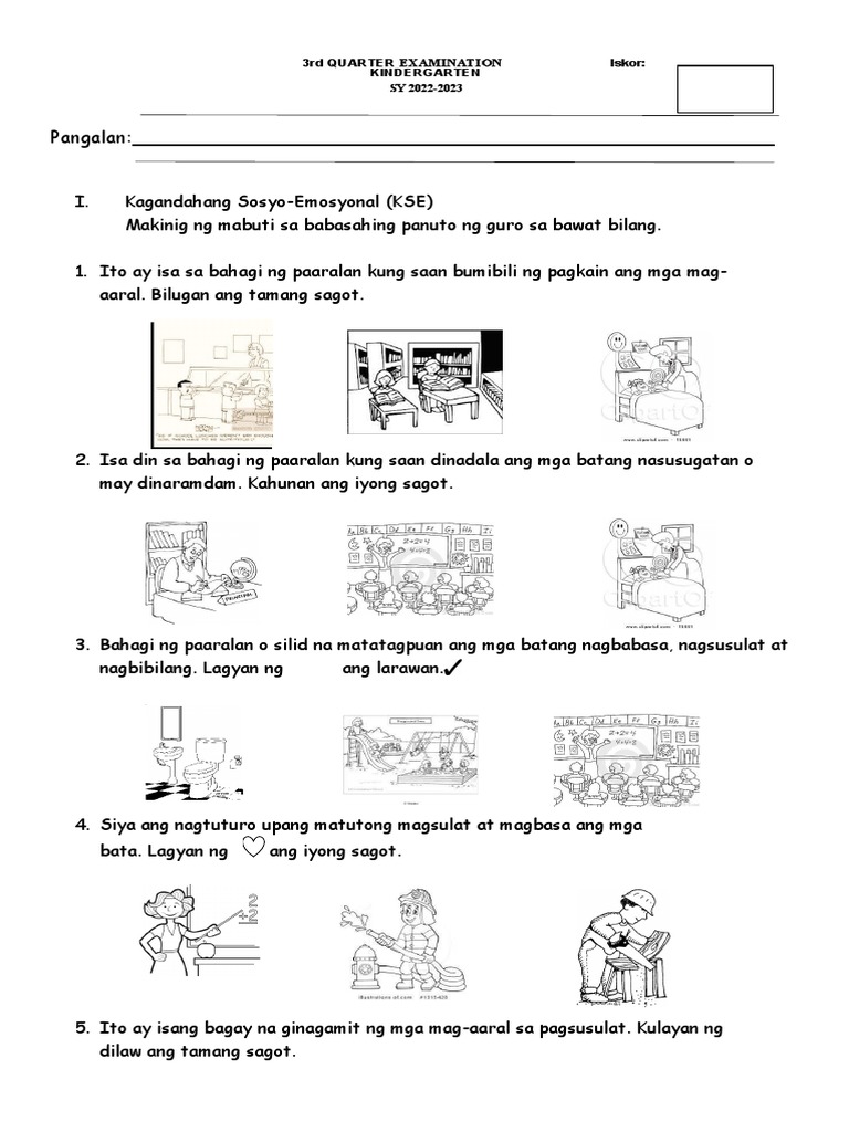 3rd Quarter Exam Kinder Pdf