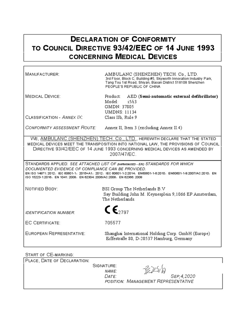 Medical Device Conformity Declaration | PDF
