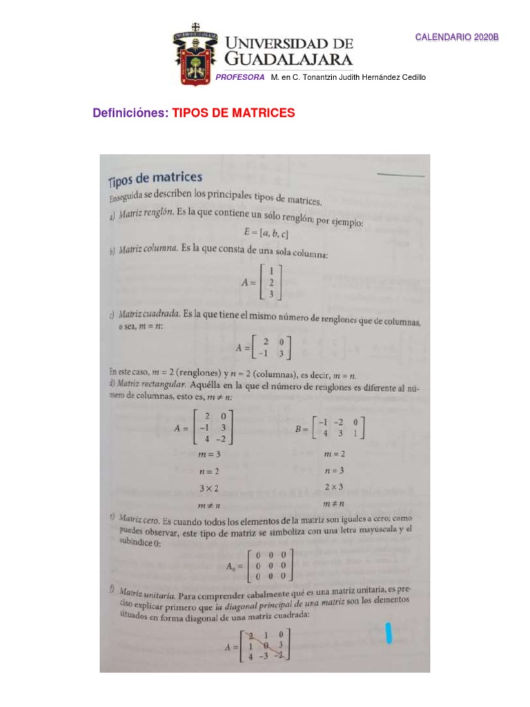 Matrices y Sus Operaciones, Inversa y Determinante | PDF | Ciencias ...
