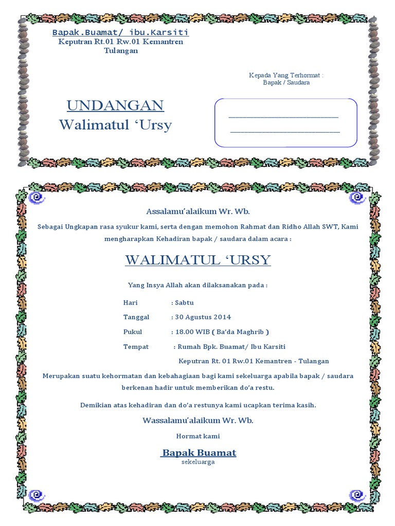 Undangan Walimatul Ursy | PDF