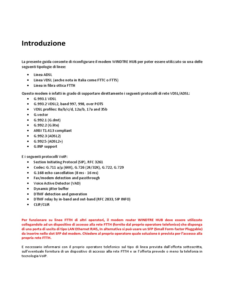 Guida Riconfigurazione WINDTRE HUB | PDF