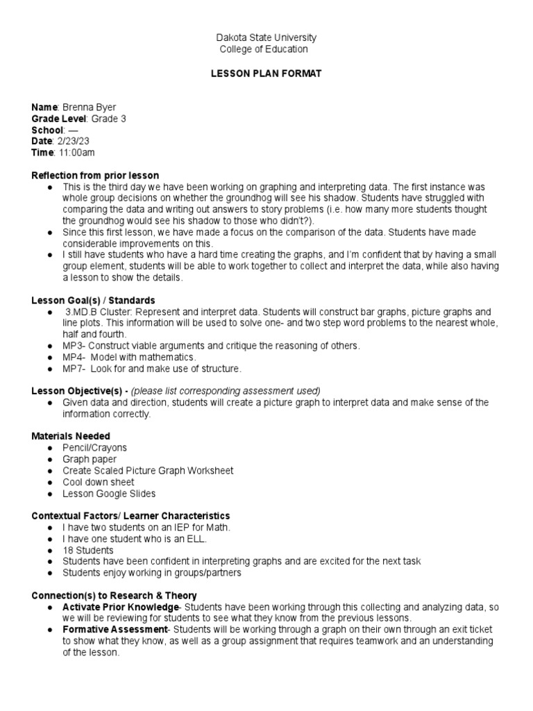 Math Methods Byer Lesson Plan 1 | PDF | Differentiated Instruction ...