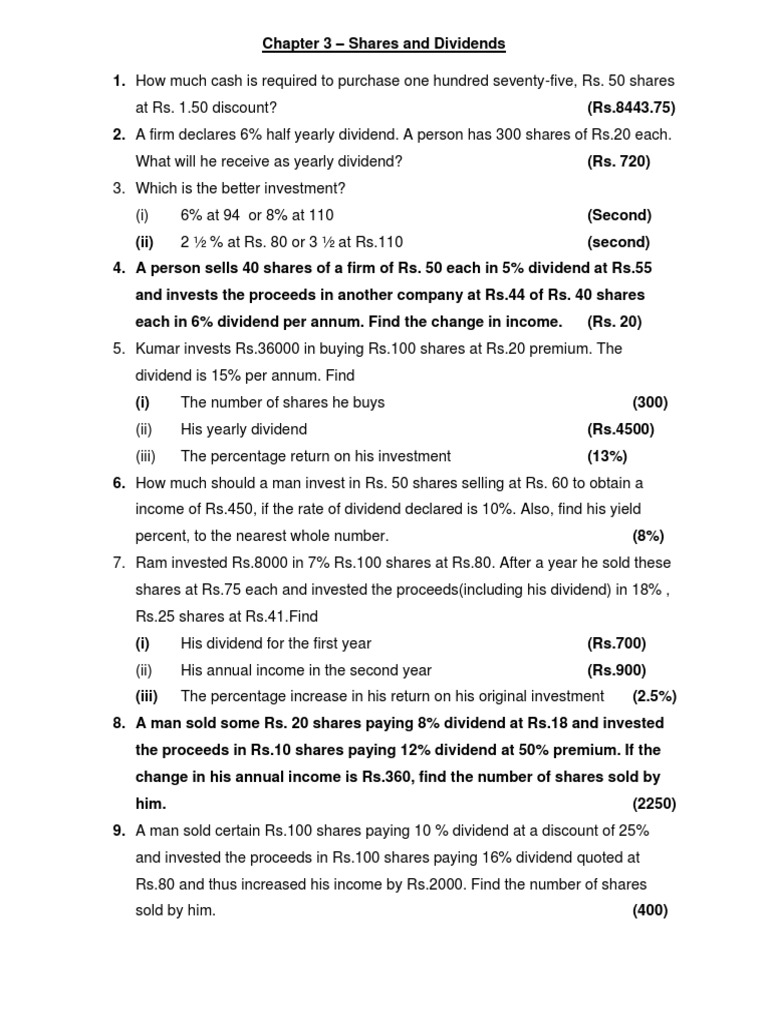 ICSE Class 10 Shares & Dividends Guide | PDF | Dividend | Share (Finance)