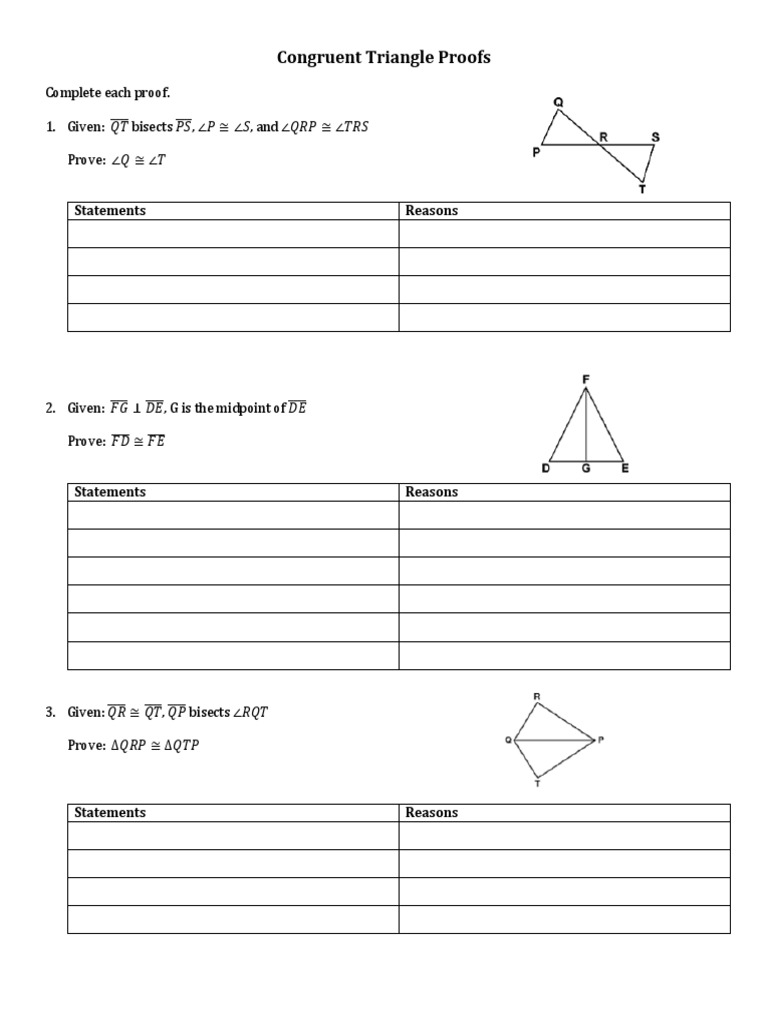 Congruent Triangle Proofs Statements Reasons PDF Geometry