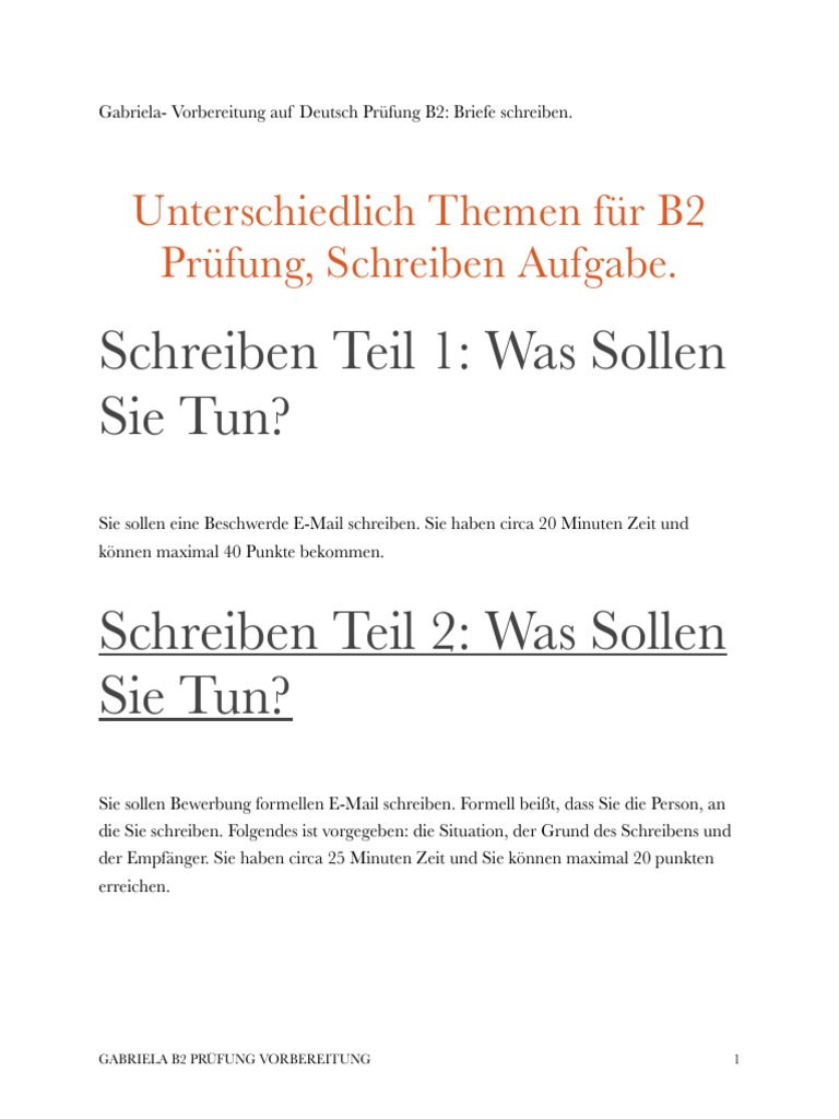 Gabriela Deutsch Prüfung B2 - Vorbereitung - Briefe Schreiben | PDF