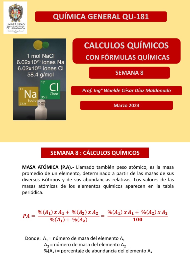 Calculos químicos con fórmulas químicas y conceptos moleculares | PDF ...